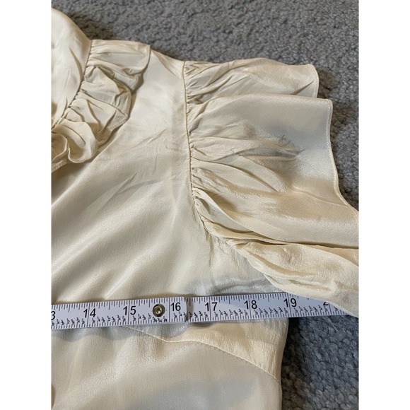 Milly of New York Silk Button Blouse Sz 10 Ivory Ruffles Front Tie Gossip Girls - Picture 8 of 13